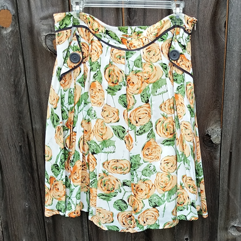 Downeast Basics A-Line Skirt M Floral Pockets
